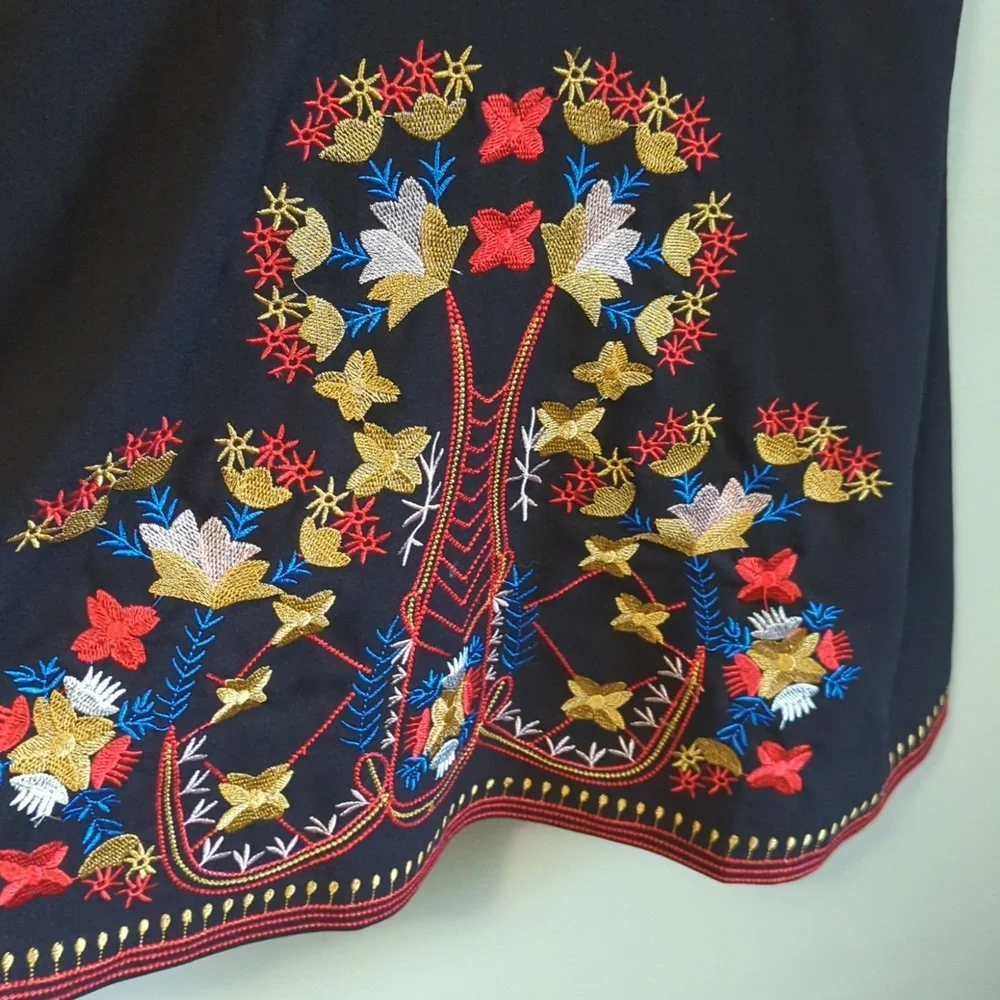 Five Cats Colorful Embroidered Black Dress - Size: S - Lai Meng - Picture 3 of 5